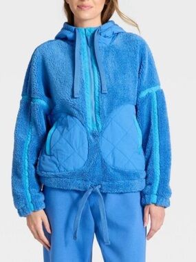 JoyLab Blue Quilted Sherpa Zip Hoodie